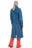 70s Vintage Long Denim Coat Militaires Equipment Duster Jacket Mod Womens Size M 38" bust