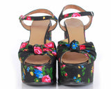 1970s True Vintage Floral Mega Wedge Platform Sandals Boho Disco Women's Size 6.5 - 7