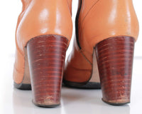 1970s Vintage Orange Leather Knee High Boho Hippie Stacked High Heel Boots Women's Size 5.5 - 6