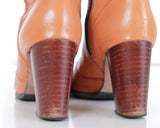 1970s Vintage Orange Leather Knee High Boho Hippie Stacked High Heel Boots Women's Size 5.5 - 6