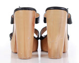 90s Wood Platform 5.25" High Heel Black Vegan Leather Sandals Size US 10 | UK 8 | EUR 40-41