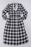 80s Vintage Buffalo Check Black and White Woven Cotton Blend Plaid Collared Shirtdress Size M