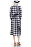 80s Vintage Buffalo Check Black and White Woven Cotton Blend Plaid Collared Shirtdress Size M