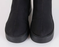 90s Black Platform Stretch Fabric Neoprene Knee High Heel Boots Size 7.5 USA