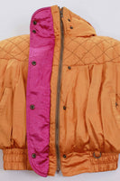 80s Vintage Gold Down Shiny Pink Purple Super Cropped Puffer Ski Jacket Women Size XS