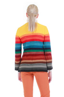 70s Vintage Rainbow Space Dyed Striped Soft Acrylic Knit Cardigan Sweater with Bell Sleeves Women Size S