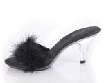 80s Black Maribou Feather and Clear Lucite Pumps Women's Size 6 USA
