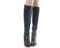 70s Vtg Tall Black Leather Knee High Faux Shearling Lined Boho Boots Size 7 - 7.5