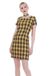 1990s Iconic Vintage Clueless Yellow Plaid Mini Dress AnnTaylor Finity Made in the USA Size Medium 34-38" bust