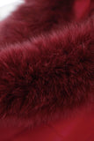 80s Insulated Red Leather Fur Collar Belted Maxi Wrap Coat Womens Size L 46" bust