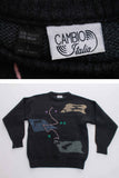 80s Cambio Italy Soft Wool and Acrylic Abstract Face Embroidered Gray Sweater Size M