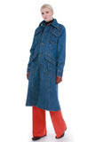 70s Vintage Long Denim Coat Militaires Equipment Duster Jacket Mod Womens Size M 38" bust