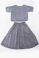 80s Vintage 2pc Silver Metallic Rayon A-Line Skirt and Boxy Top Size M/L