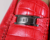 Vintage Escada Red Croc-Embossed Buckled Penny Loafers Made in Italy Women Size US 8.5-9 | UK 7.5-7 | EUR 39