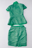 90s Versace Mint Green Linen 2pc Skirt Suit Gold-tone Medusa Buttons Size Small