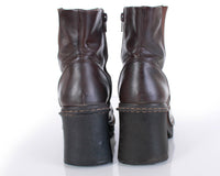 90s Brown Vegan Leather Chunky Platform Block Heel Ankle Boots Women Size US 8.5 - 9 | UK 6.5 - 7 | EUR 39 - 40