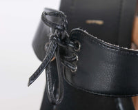 90s Chunky Wood Platform High Block Heel Black Vegan Leather Sandals Womens Size USA 10 | UK 8 | EUR 40-41