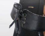 90s Wood Platform 5.25" High Heel Black Vegan Leather Sandals Size US 10 | UK 8 | EUR 40-41