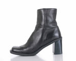 90s Vtg Black Leather High Block Heel Ankle Boots Minimal Y2k Women's Size US 7 | UK 5 | EUR 37