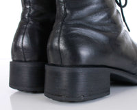 90s Black Leather Lace Up Block Heel Ankle Boots Women's Size US 8 | UK 6 | EUR 38-39