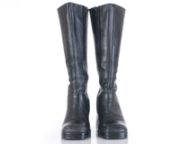 90s Steve Madden Black Leather Chunky Heel Platform Boots Knee High Made in Brazil Size US 9 | UK 7 | EUR 39-40
