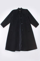 Vintage Pleated Black Wool A-Line Coat Made in the USA Size M-L-44" bust