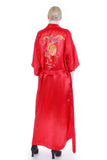 Vintage Red Silk Dragon Embroidered Kimono Duster Robe One Size Fits Most