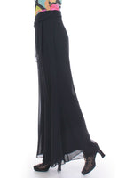 Vintage Black Chiffon Double Layer High Waist Extra Wide Leg Pants Size M 28" waist