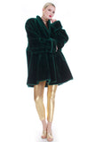 80s Green Faux Fur Swing Coat Plush Soft Overszied Made in the USA Size XL
