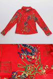 90s Red Dragon Asian Print Collared Button Down Silky Shiny Polyester Top Made in the USA Size XS