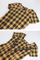 1990s Iconic Vintage Clueless Yellow Plaid Mini Dress AnnTaylor Finity Made in the USA Size Medium 34-38" bust