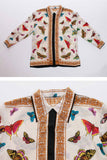90s Vtg Silk Butterfly Gold Baroque Button Down Collared Blouse Womens Size L 44" bust