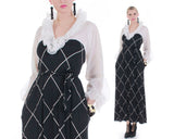 60s Vintage Ruffled Black and White Windowpane Lounge Dress and Bralette Olga USA Size S