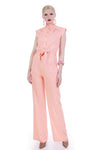 70s Vintage Soft Knit Peach Wide Leg Belted Jumpsuit Size Medium 37"-30"-37"