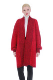 80s Red Black Boucle Chunky Knit Long Duster Cardigan Sweater Size XL