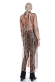 90s Sheer Snakeskin Duster Blouse Brown Mesh Collared Coverup Made in the USA Size M