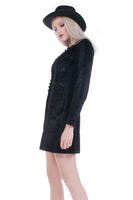 60s 70s Black Faux Fur Long Sleeve Mini Dress Boho Goth Gypsy Size XS 35"-32"-38"