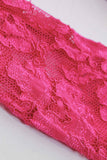 90s Hot Pink Stretch Lace Bodycon Long Sleeve Midi Dress With Cutout and Choker Neckline size M