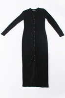90s Black Ribbed Knit Sweater Dress Long Sleeve Midi Bodycon Size S