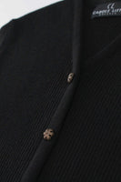 90s Black Ribbed Knit Sweater Dress Long Sleeve Midi Bodycon Size S