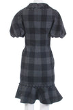80s Wool Checkered Gray and Black Bubble Sleeve Lace Up Corset Dress 32"-26"-32"