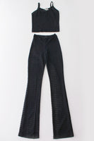 90s Sheer Mesh 2pc High Waist Pants and Tank Top Stretchy Black Set Made in Canada Size S 27" waist