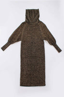 80s Black Gold Lurex Batwing Turtleneck Sweater Dress Size S