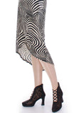 90s Slinky Psychedelic Zebra Sequin Black and White Asymmetrical Midi Dress Size M