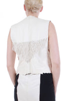 Vintage White Fringe Leather Beaded Native Cropped Vest by Smiths Aspen size S