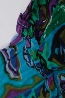 Vintage Sheer Gauzy Ruffle Corset Blue Green Purple Paisley Long Sleeve Crop Top Size M