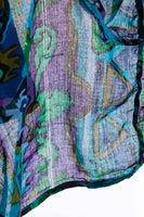Vintage Sheer Gauzy Ruffle Corset Blue Green Purple Paisley Long Sleeve Crop Top Size M