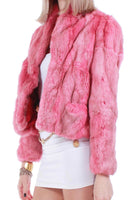 80s Vintage Pink Rabbit Fur Jacket Size XS