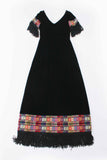 60s 70s Vintage Fringe Embroidered Black Velvet Maxi Dress Women&#39;s Size XS - 33&quot; bust - 26&quot; waist - 36&quot; hips