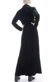 90s Collared Black Slinky Velvet Maxi Coat or Button Down Long Sleeve Dress Made in the USA Size M-L
